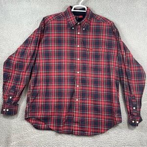 Tommy Hilfiger Red and Navy Plaid Button-Down Shirt